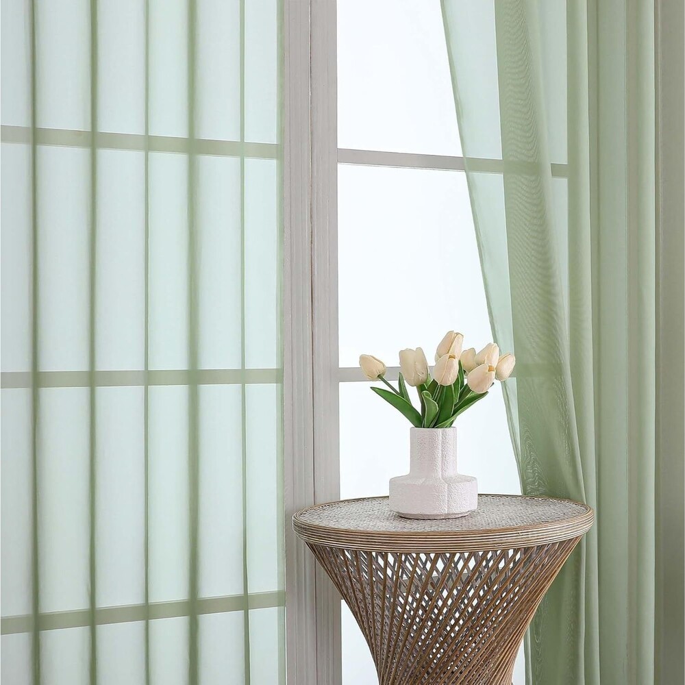 OWENIE Sheer Window Curtain Panels 2 Pack 84" Long New Open Box Sage